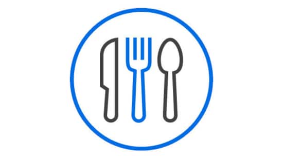 Fork, knife, and spoon icon.